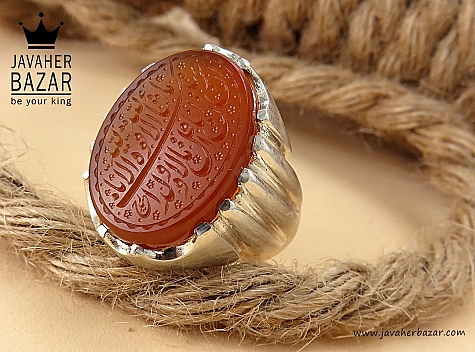انگشتر نقره عقیق یمنی نارنجی مذهبی ارزشمند مردانه [ماشاالله لا قوه الا بالله ان ترن انا اقل منک مالا و ولدا] - 31928